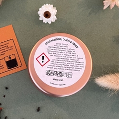 Sandalwood Oudh and Spice Candle CLP label