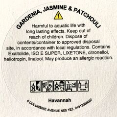 Gardenia jasmine and patchouli candle clp label