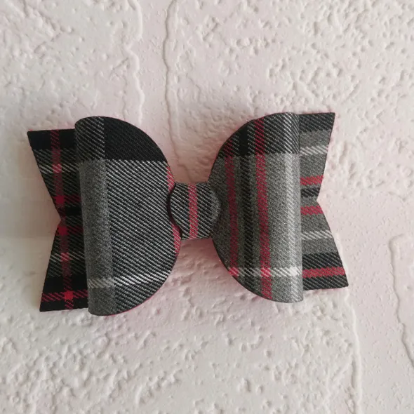 Red & Grey Tartan Bow