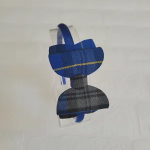 Blue and grey tartan headband