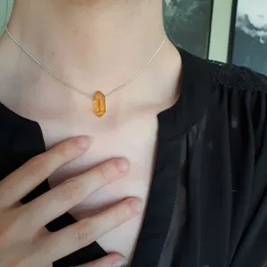 chunky yellow citrine polished crystal point on a dainty silver chain choker