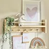 Wood Kids Bookshelf Decor Peg Hooks