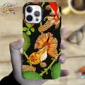 High gloss tough phone case depicting Red & White Oranda Goldfish swimming among waterlilies