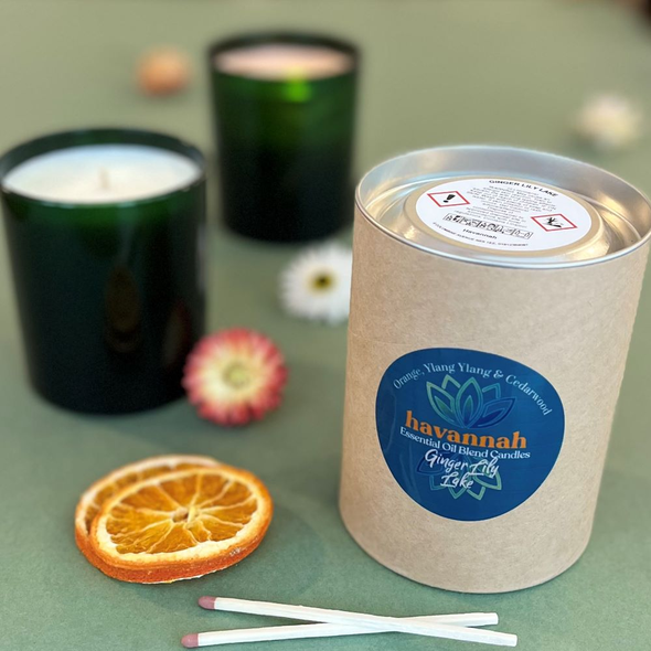 Ginger Lily Lake Essential Oil Blend Emerald Glass Candle