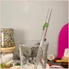 Handmade glass straw with a leaf design