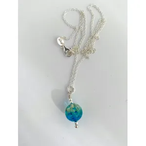 Baltic sapphire blue ombré amber pendant necklace