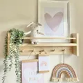 Wood Kids Bookshelf Decor Peg Hooks