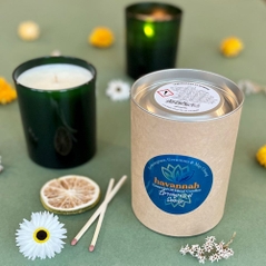 Lemongrass At Sunrise Essential Oil Blend Emerald Glass Candle Gift Box With Dried Flowers