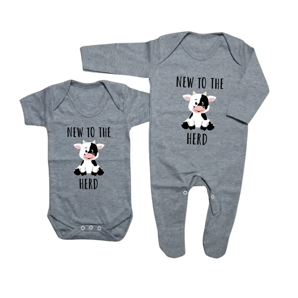New to the herd cow grey baby babygrow