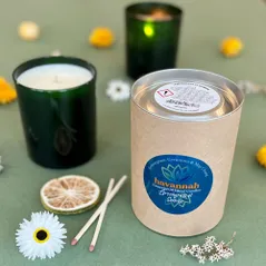 Lemongrass At Sunrise Essential Oil Blend Emerald Glass Candle Gift Box With Dried Flowers