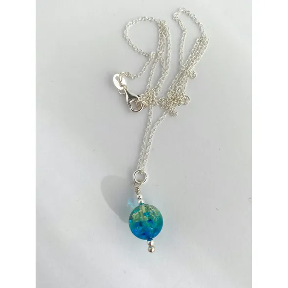 Baltic sapphire blue ombré amber pendant necklace