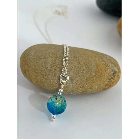 Baltic sapphire blue ombré amber pendant necklace